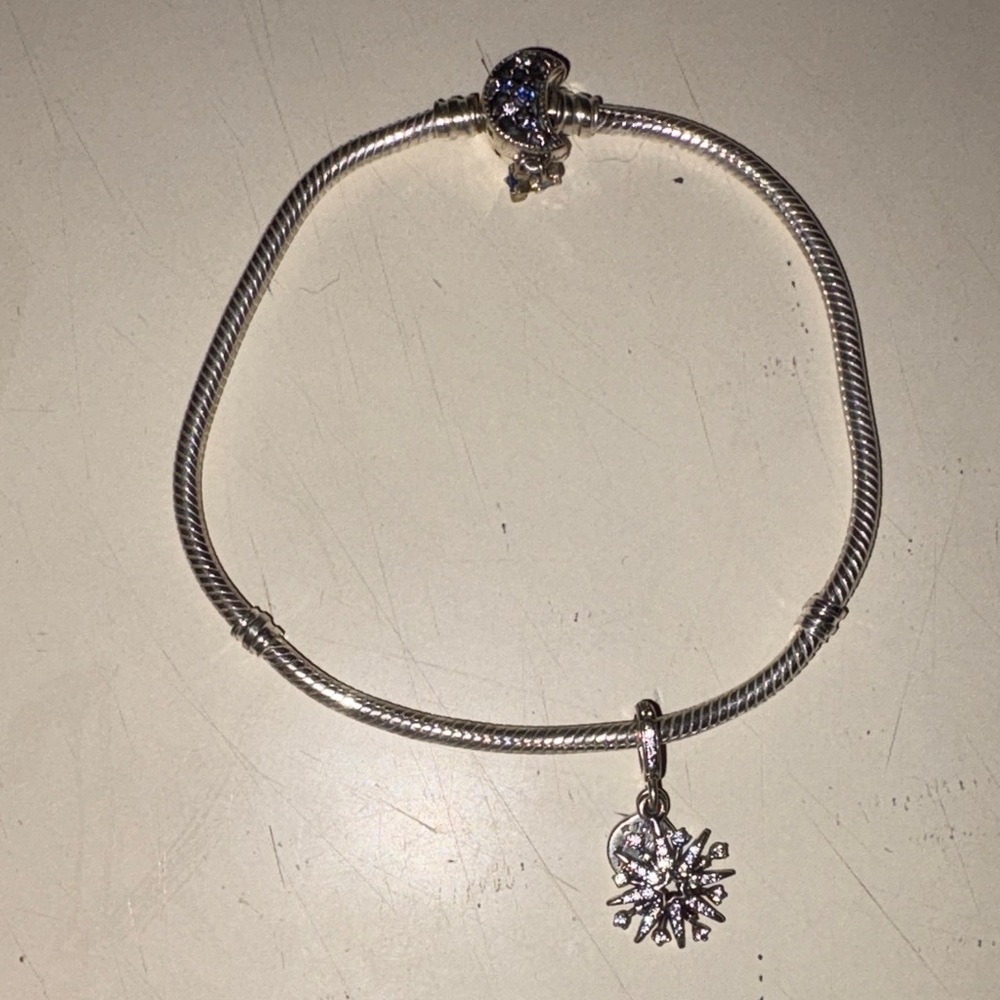 Pandora Silver Bracelet with Snowflake and Moon Charms